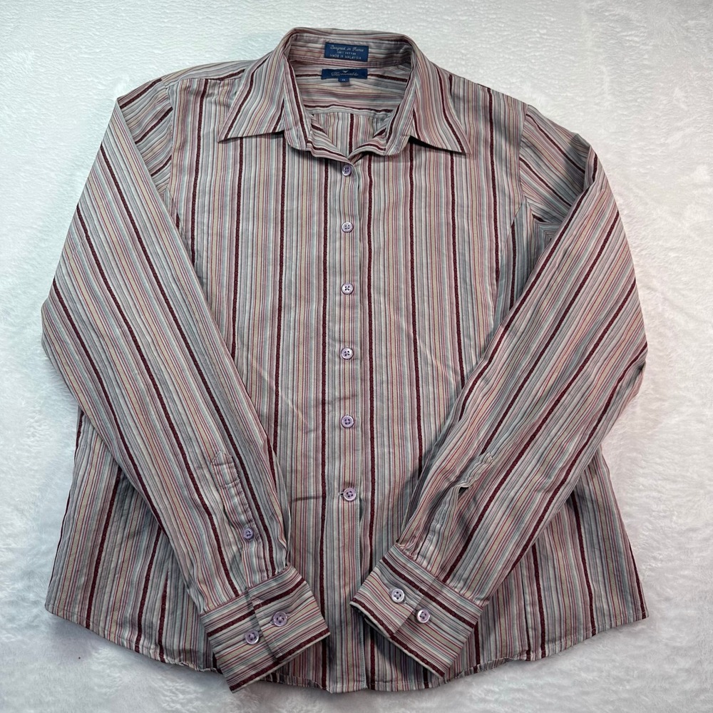 Faconnable Striped‎ Button Down Shirt Womens XL Multi Color Long Sleeve Cotton